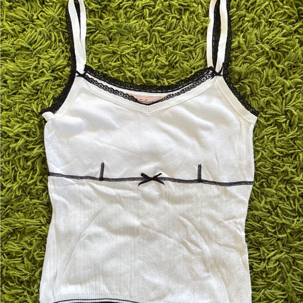 White and Black Lace Trim Camisole Top